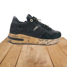 Cetti Wedge Sneakers Leather Black