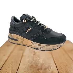 Cetti Wedge Sneakers Leather Black