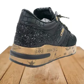 Cetti Wedge Sneakers Leather Black