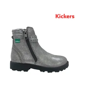 Kickers Boots Leather Metallic Grey