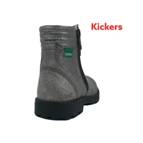 Kickers Boots Leather Metallic Grey