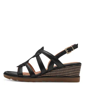 Sandales Compensées Cuir Noir Marco Tozzi