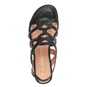 Sandales Compensées Cuir Noir Marco Tozzi
