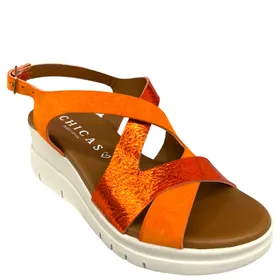 Sandales compensées D'Chicas cuir orange