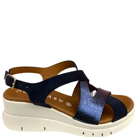 D'Chicas Wedge Leather Blue Sandals