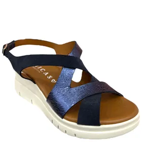 D'Chicas Wedge Leather Blue Sandals