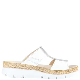 Gabor Leather White Mules Wedge