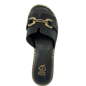 Double Heart Mules Zwart