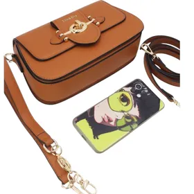 Crossbody Bag Brown Metal Closure