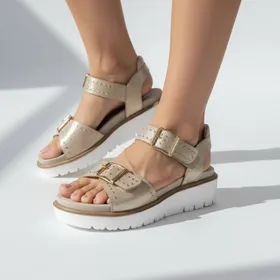 Sandalen met sleehak Beige Leer