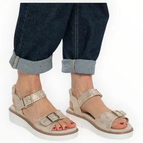 Sandalen met sleehak Beige Leer