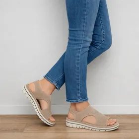 Pantoletten Taupe Textil Keilabsatz