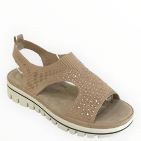 Pantoletten Taupe Textil Keilabsatz