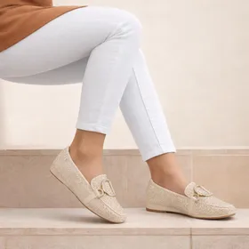 Mocassins Beige à Strass