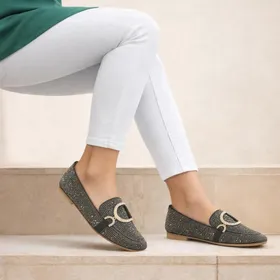 Mocassins Vert à Strasses