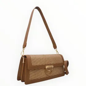 Sac épaule Taupe effet paille