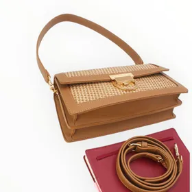 Sac épaule Taupe effet paille