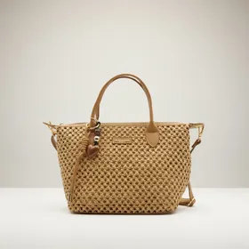 Handtas Beige Stro-effect