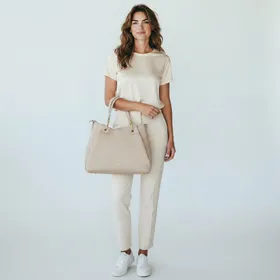 Handbag Taupe Zip Shoulder Strap