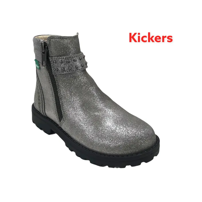 Kickers Boots Leather Metallic Grey
