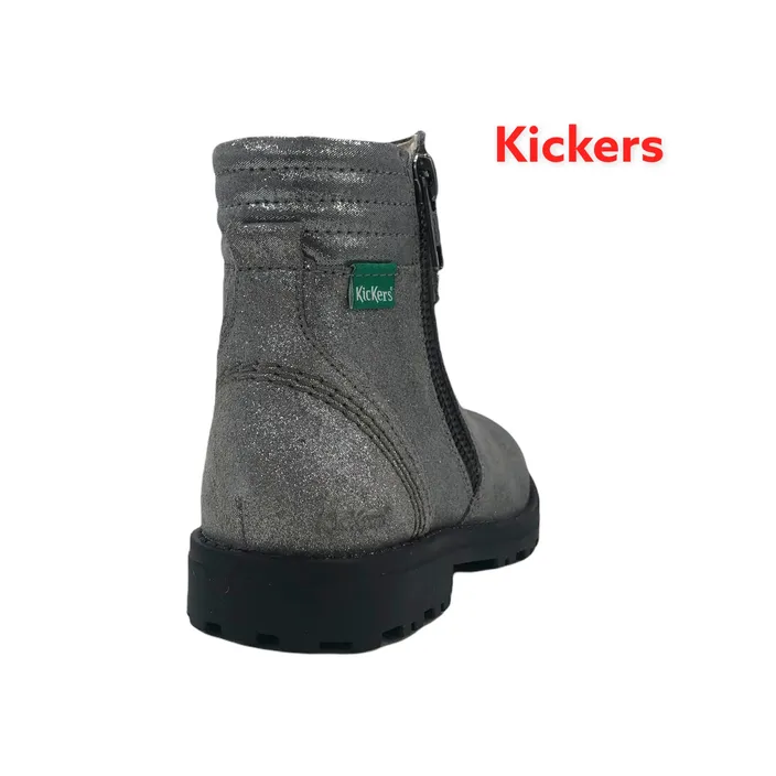 Kickers Boots Leather Metallic Grey
