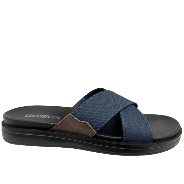 Mules Lacet Stressless Cuir-Textile Bleu