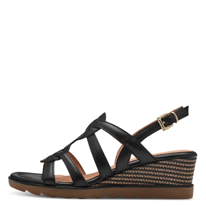 Sandales Compensées Cuir Noir Marco Tozzi