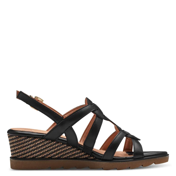 Sandales Compensées Cuir Noir Marco Tozzi