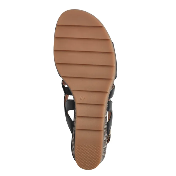 Sandales Compensées Cuir Noir Marco Tozzi