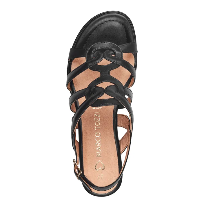 Sandales Compensées Cuir Noir Marco Tozzi