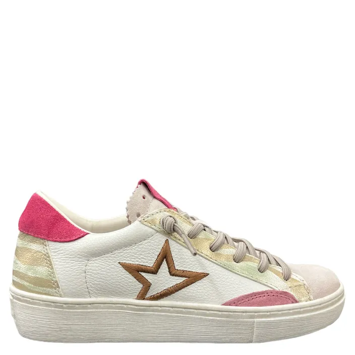 Cetti Sneakers Cuir Ivoire Multicolore