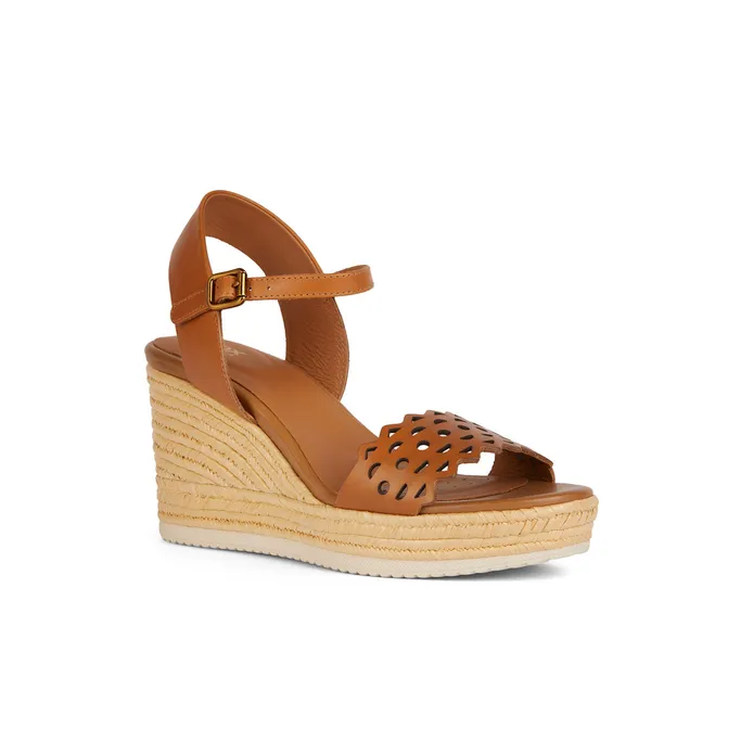 Sandales Compensées Geox Cuir Brun