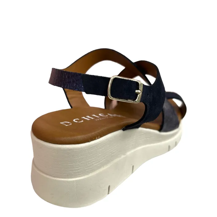 D'Chicas Wedge Leather Blue Sandals