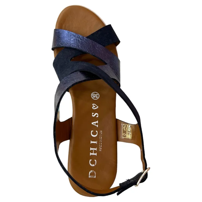 D'Chicas Wedge Leather Blue Sandals