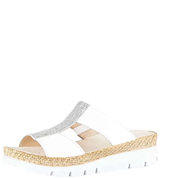 Gabor Leather White Mules Wedge