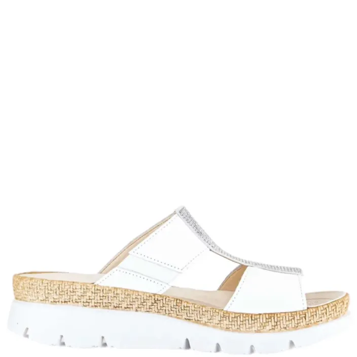 Gabor Leather White Mules Wedge