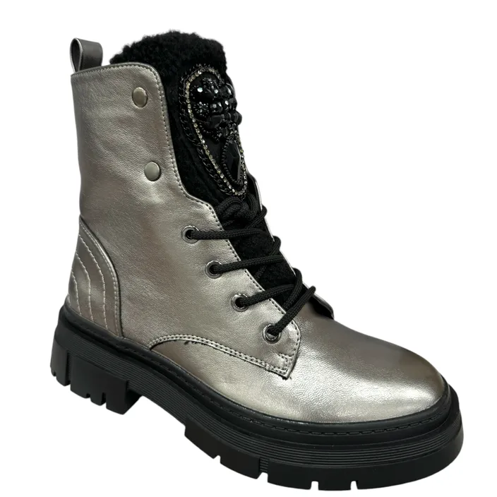 Ankle Boots Grey Metallic Wedge