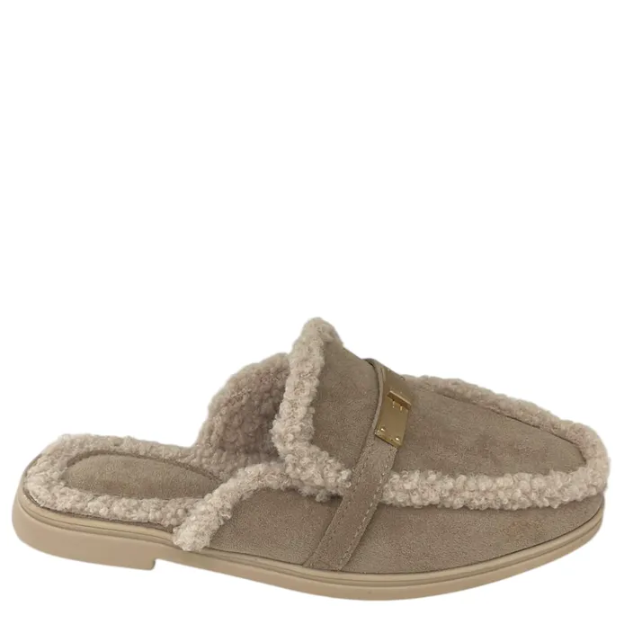 Mule Slippers Taupe Textile