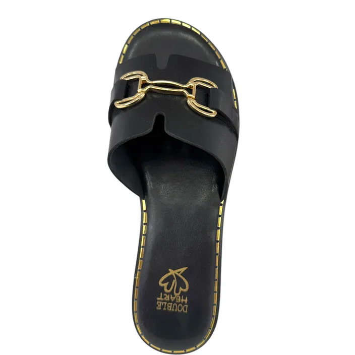 Double Heart Mules Zwart