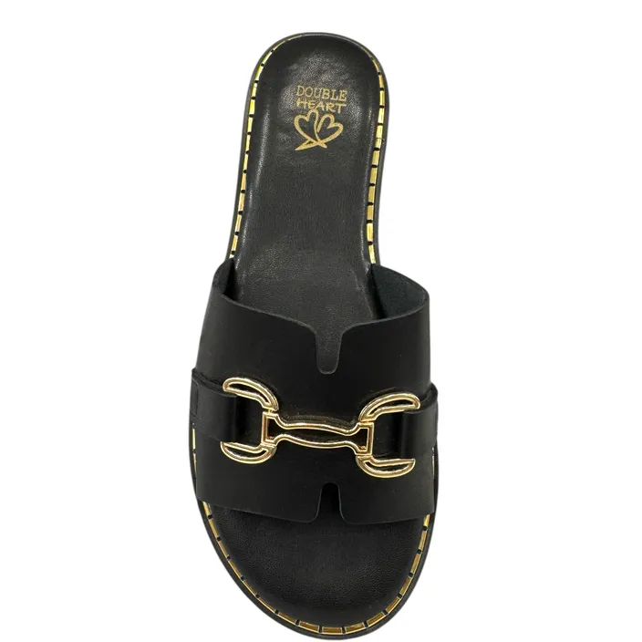 Double Heart Mules Zwart