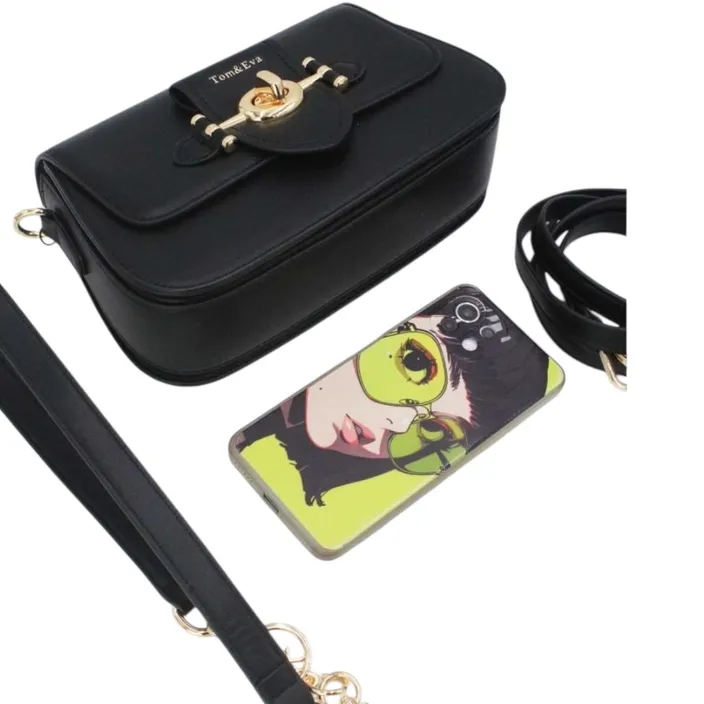 Umhängetasche Schwarz Metallverschluss