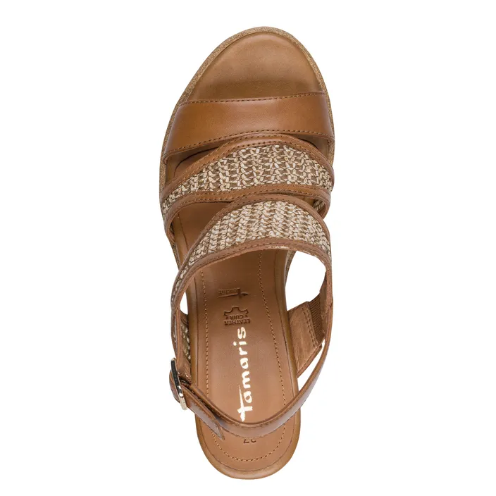 Tamaris Sandals Cognac Leather Textile