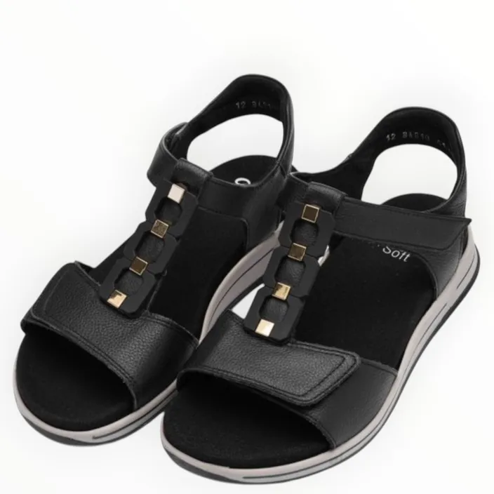 Wedge Sandals Black Leather