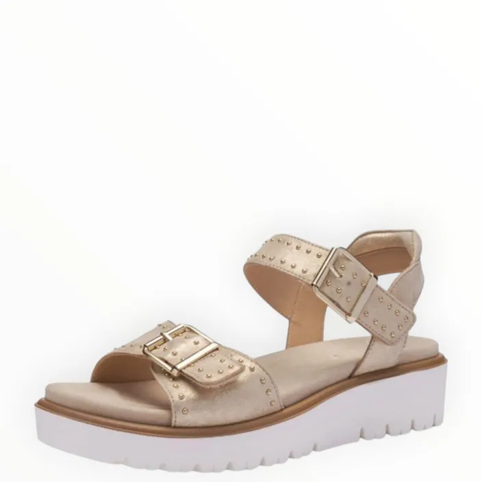 Sandalen met sleehak Beige Leer