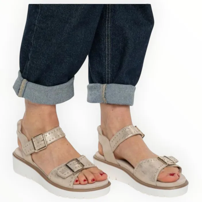 Sandalen met sleehak Beige Leer