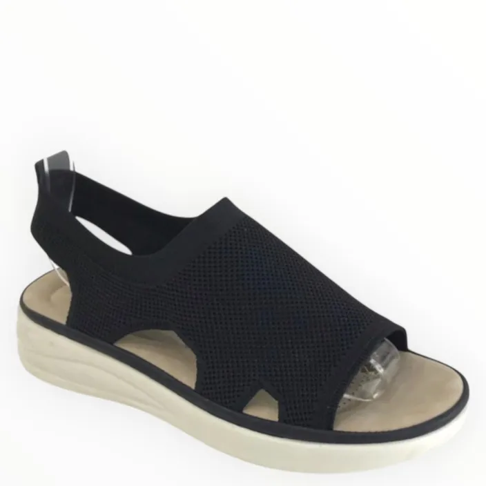 Wedge Sandals Black Textile