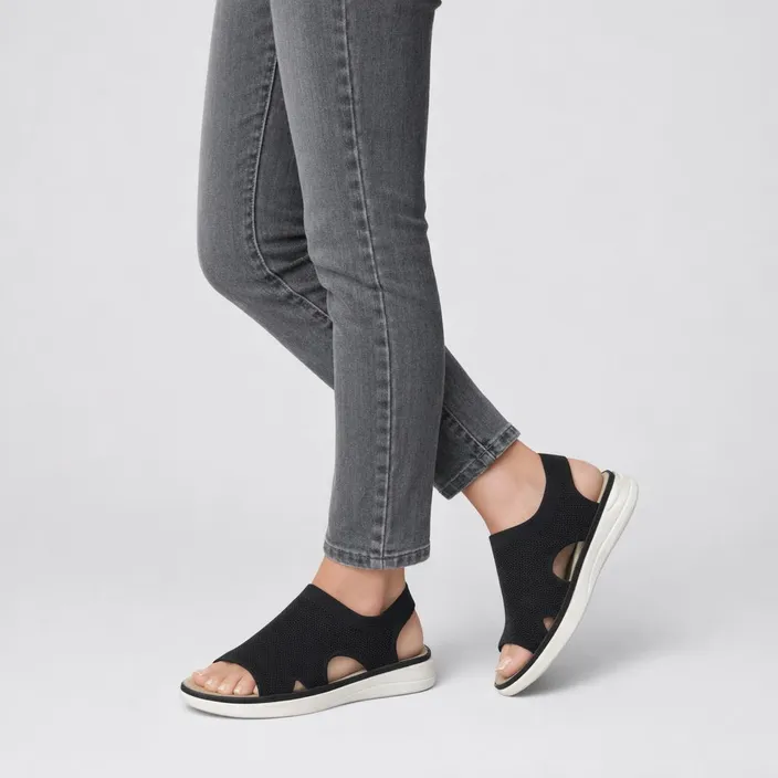 Wedge Sandals Black Textile