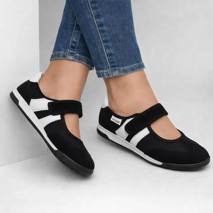 Ballerinas Schwarz mit Klettverschluss