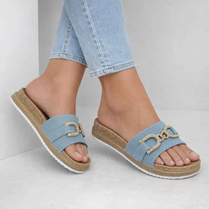 Mules plateforme Bleu