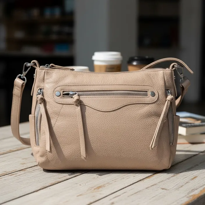 Crossbody bag taupe zip